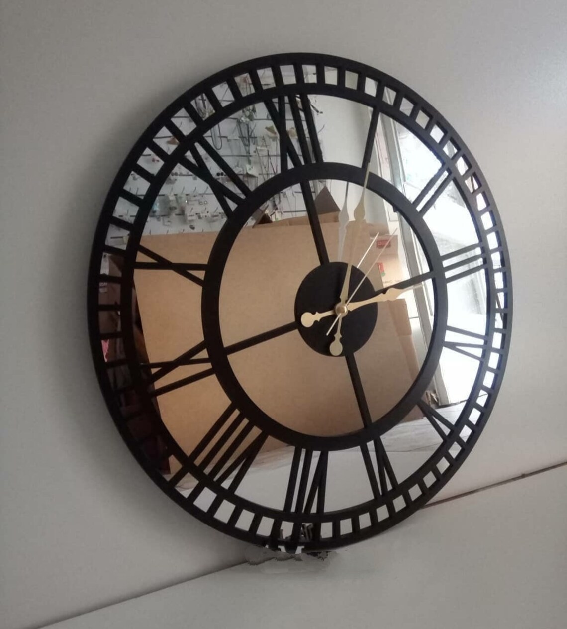 Real Mirror Wall Clock Extra Large Wall Clock Black Color Etsy