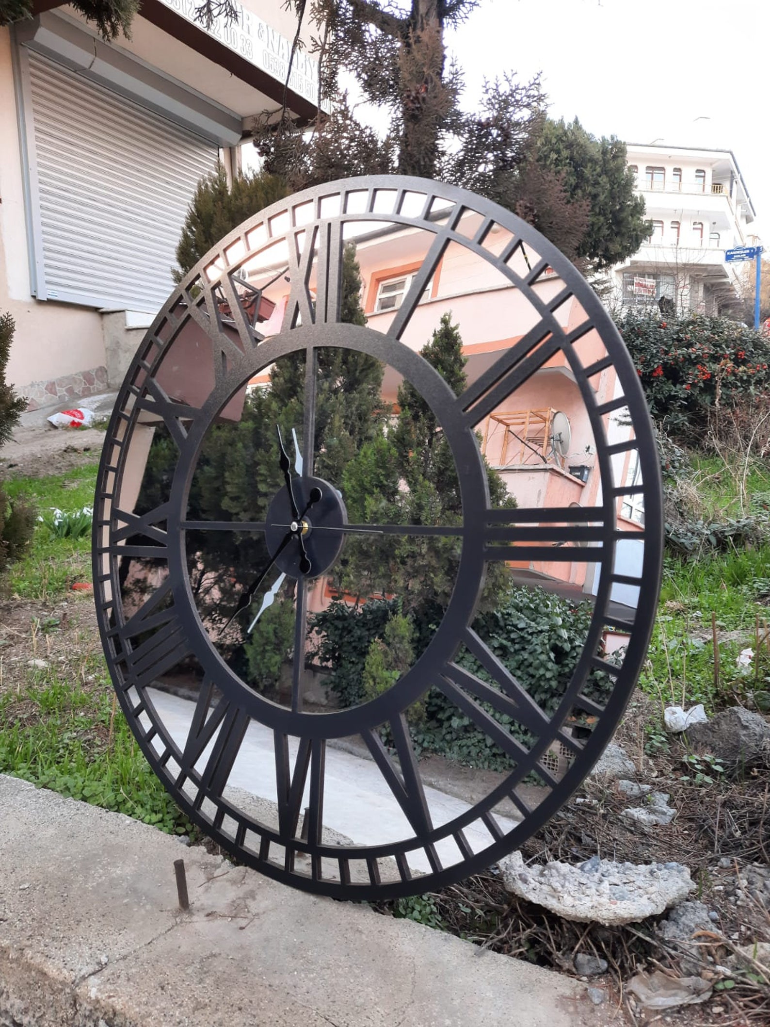 Real Mirror Wall Clock Extra Large Wall Clock Black Color Etsy