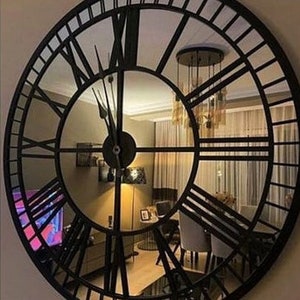Real Mirror Wall Clock Extra Large Wall Clock Black Color | Etsy