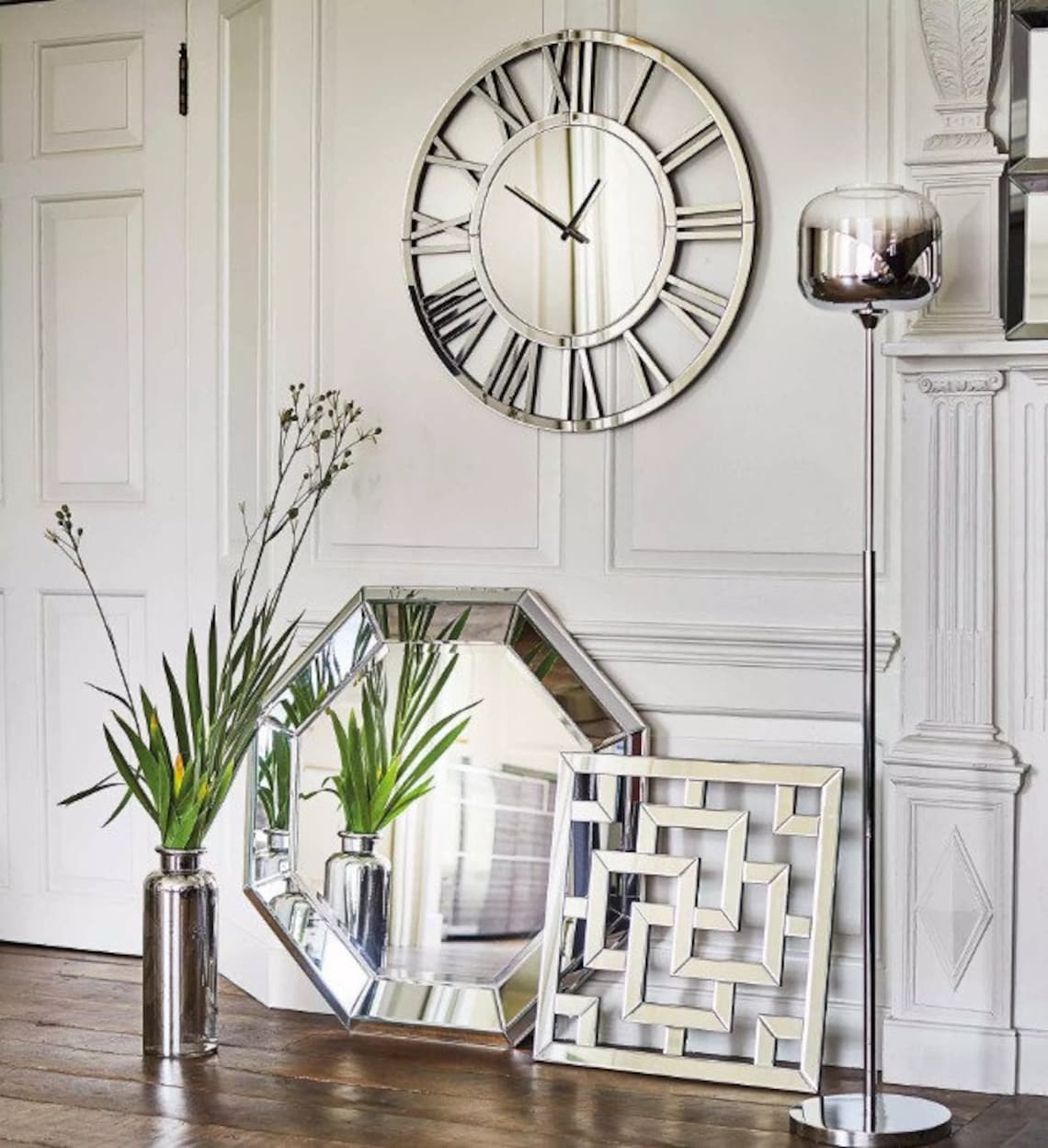 Plexiglass Mirror Wall Clock Extra Large Wall Clock Black Etsy