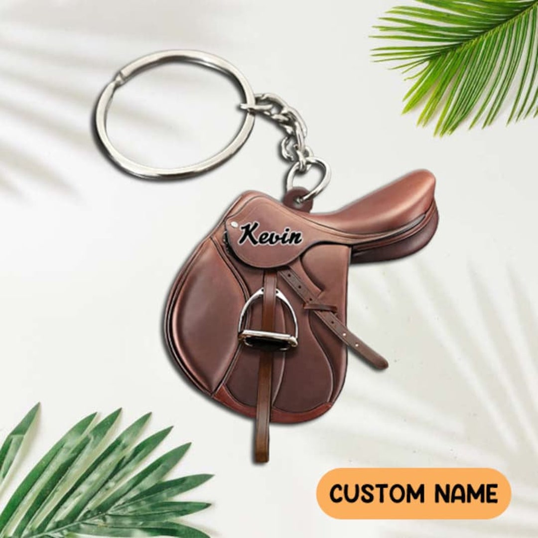 Personalized Keychain Horse Saddle Flat Keychain Etsy
