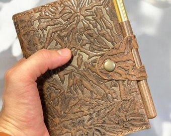 A6 leren notitieboekje en houten pennenset: hervulbare notebookomslag