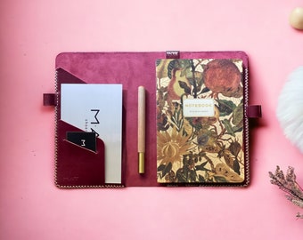 Couverture de journal en cuir A5 / Housse pour ordinateur portable bordeaux / Pochette pour agenda A5 / Couverture d'agenda / Ensemble de rangement en cuir A5 pour agenda / Coffret cadeau spécial