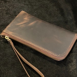 Cartera larga de cuero, billetera para teléfono con correa para la muñeca, billetera con cremallera, bolso de mano de cuero para efectivo, tarjetas, monedas y teléfono, todo en uno