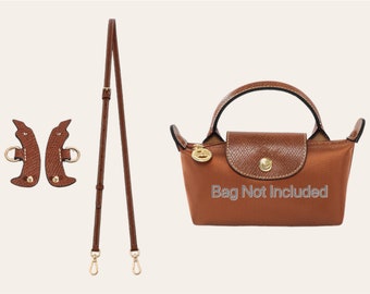 longcha** mini-ombouwset, Le Pliage tas om te bouwen tot crossbody, tasriem, verstelbare leren riem, geen perforator nodig