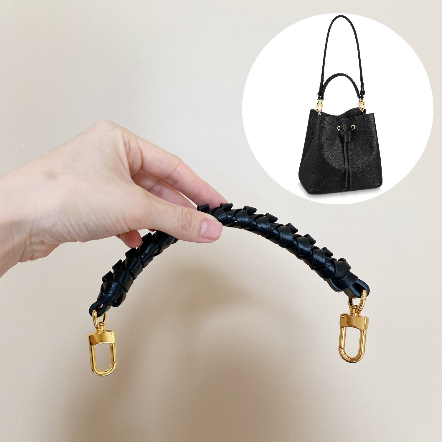 Genuine Leather Braided Top Handle Shoulder Strap For Noe