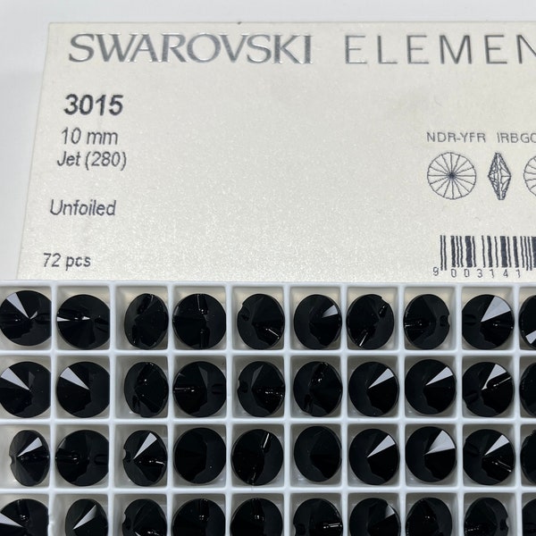 Bouton Rivoli Swarovski 3015 10 mm ou 23 mm de couleur noir jais - Sans revêtement