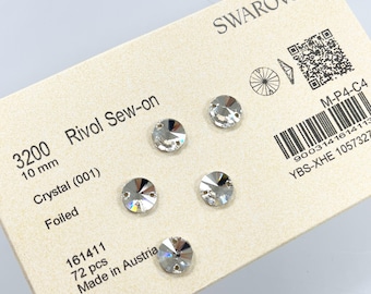 Swarovski 3200 Round Rivoli Sew-on Rhinestones with Two Holes - Crystal Clear