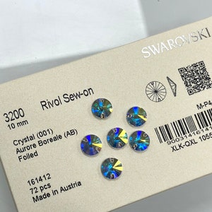 Swarovski 3200 Rivoli Crystal AB (001 AB) Round Two Hole Sew-on Rhinestones - Various Sizes Available
