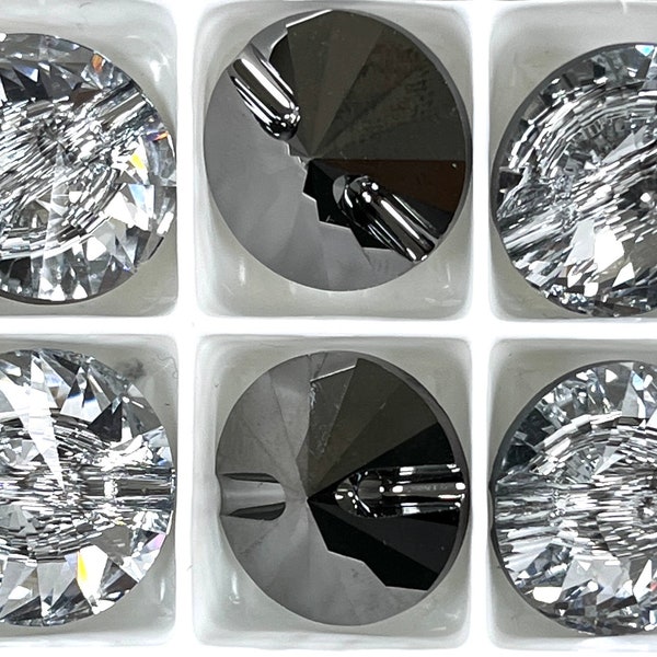 Swarovski 3015 Crystal Button 18mm Diameter with Dark Silver Foiling - Silverish look - Shiny glass buttons