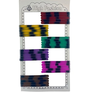 Bunte Vintage Haarklammern mit Streifen Print - 6 cm x 0,5 cm - Dekorativ Bemalt