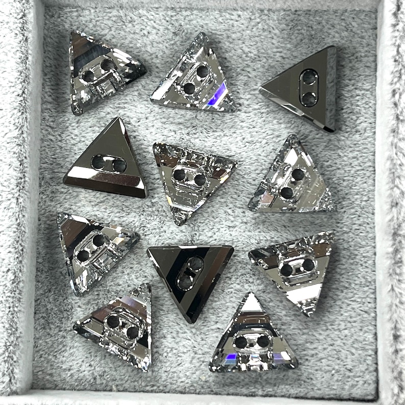 Triangular Button Box Vintage Swarovski 3038 Crystal Triangle Buttons: Silverish Look, 10mm ...