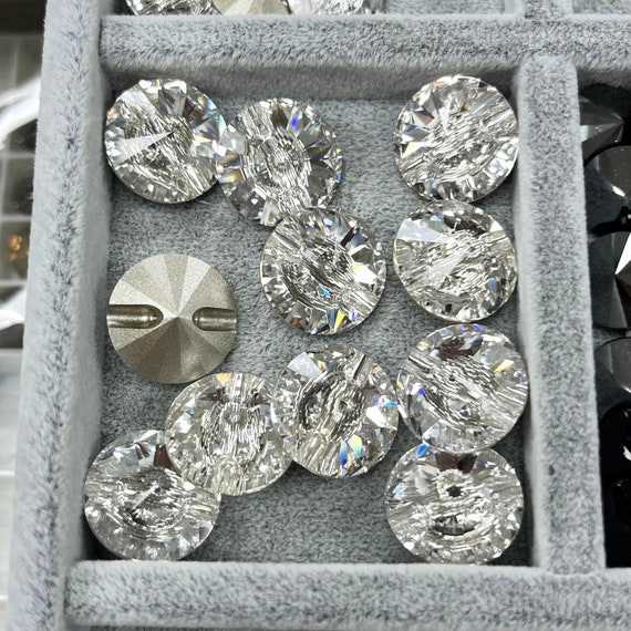 Swarovski 3015 Crystal Buttons Foiled in Crystal Clear Color - Rivoli Cut - Various Sizes Available