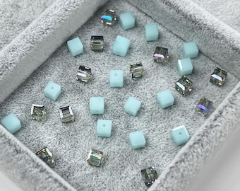 Perline cubiche di cristallo Swarovski: 4 mm Mint Alabaster o Paradise Shine - Taglio perfetto e preciso