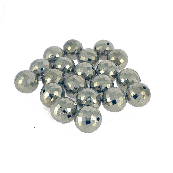 20 pcs Perles allemandes vintage argent brillant, fabrication de bijoux et perles, 18 mm, boule disco