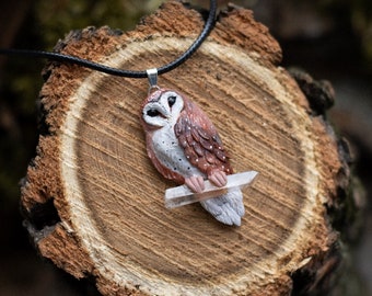 chouette effraie Barn Owl necklace Collier hibou Polymer clay