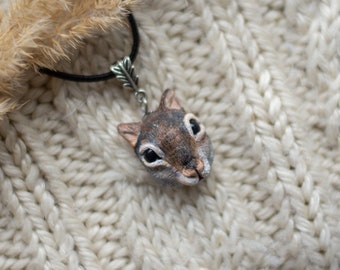 Gray Squirrel necklace Forest Necklace Polymer clay