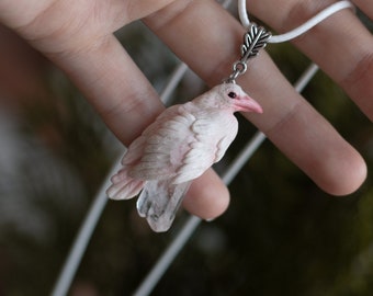 White raven necklace Huginn and Muninn Raven pendant