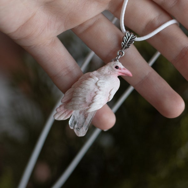 White raven necklace Huginn and Muninn Raven pendant