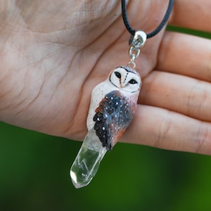 Halskette Barn owl  Owl necklace Barn owl pendant Eule Vogel Kristall kette Goblincore Barn owl necklace Elvish necklace