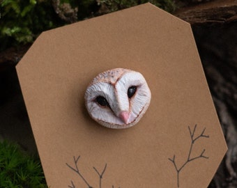 Barn owl pin Polymer clay Owl brooch