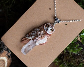 Polymer clay bird pendant , Celestial owl necklace for women , Owl charm gif, Fairycore necklace