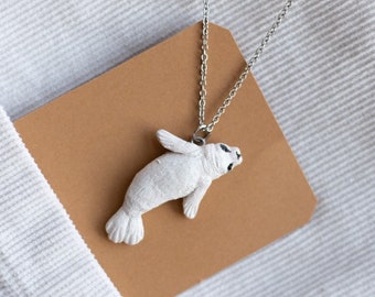 harbor seal jewelry, Baby Seal Pups necklace, Nature Inspired Jewellery, Polymer clay charms kawaii necklace Surgical steel