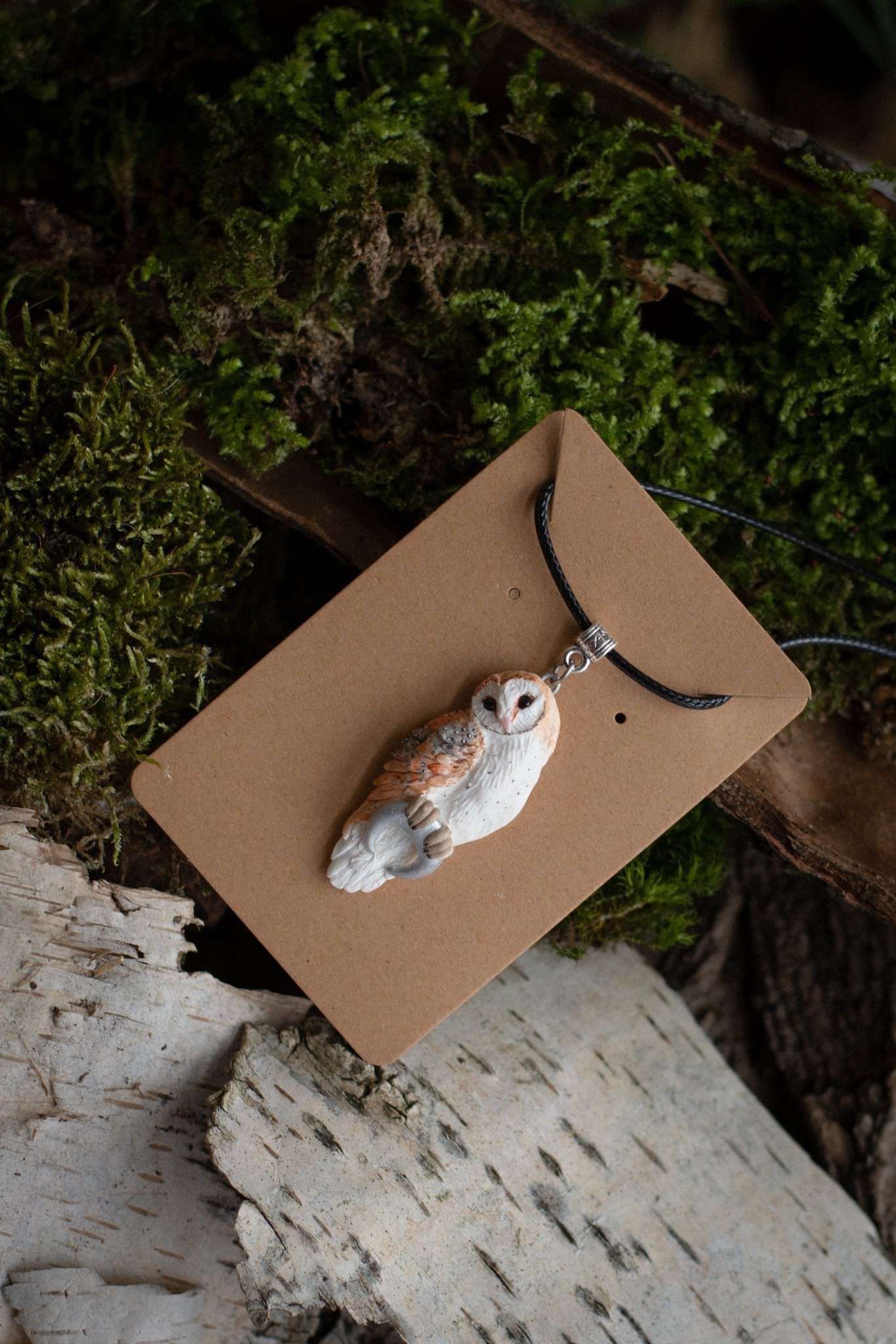 Magic necklace Barn owl necklace Owl amulet polymer clay