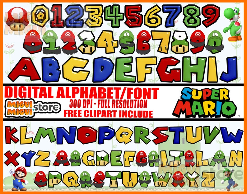 Super Mario Font Super Mario Alphabet Pack Free Mario Png Etsy