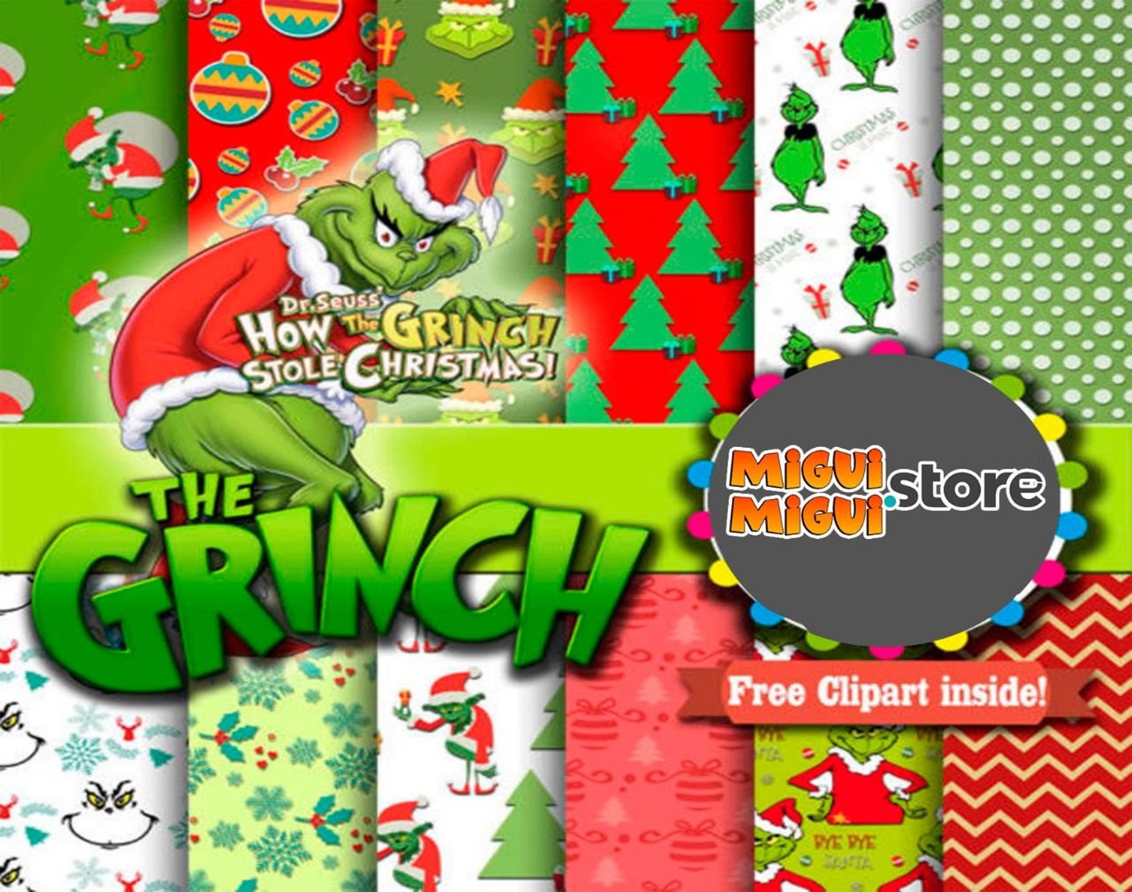 Grinch png Grinch Paper Grinch Clipart Grinch digital paper | Etsy