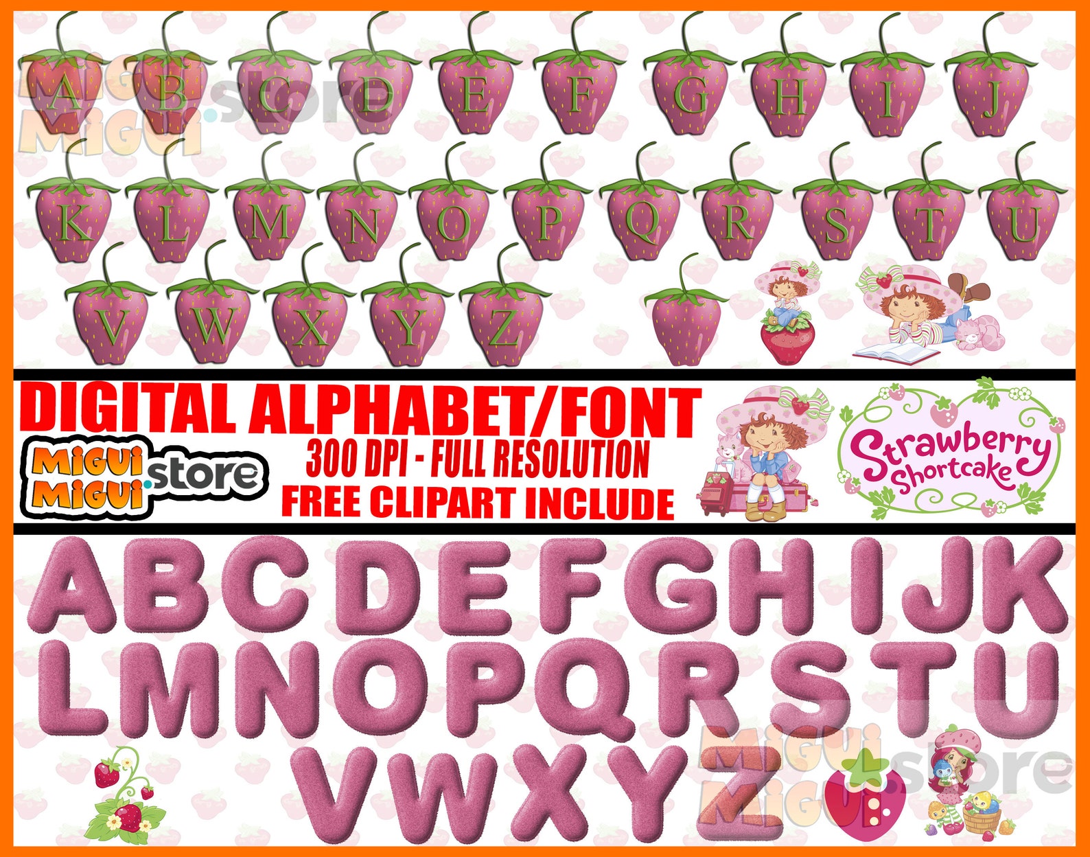 StrawBerry Shortcake Font StrawBerry Shortcake Alphabet Pack Etsy