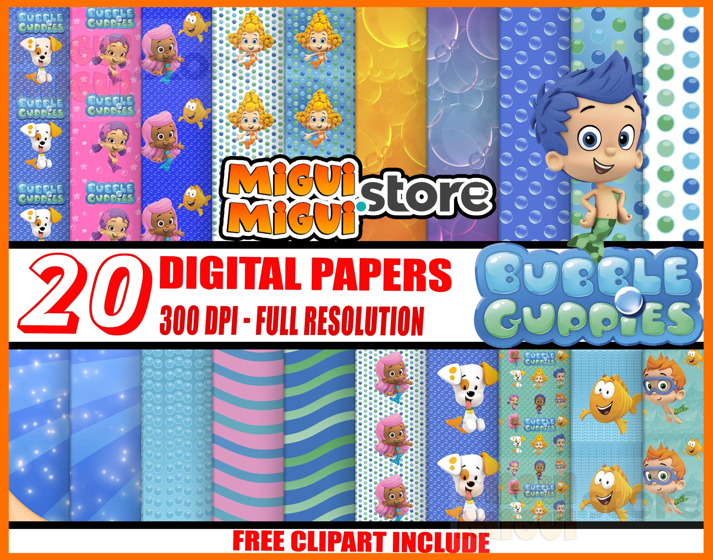 Bubble Guppies digital paper bubble Guppie Paper Pack Free | Etsy