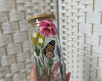 Vaso de vidrio pintado a mano personalizado