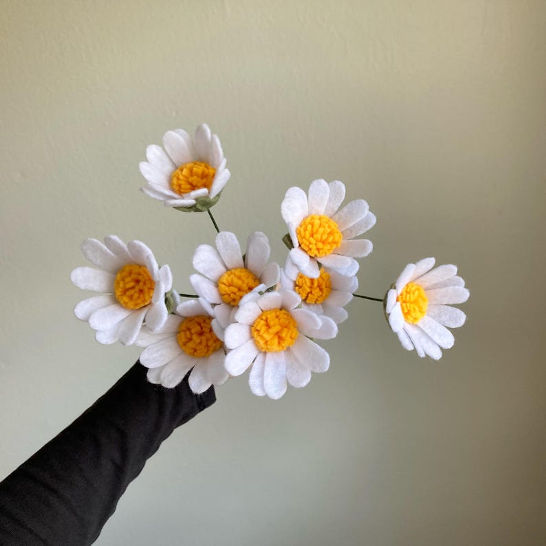 Felt daisy individual custom stem, build your own bouquet, get well flowers, sympathy, wedding, memorial, funeral, hypoallergenic image 2
