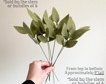 Felt greenery leaf stems, minimalist, build your own bouquet, sympathy, wedding, anniversary, memorial, funeral, hypoallergenic, eucalyptus
