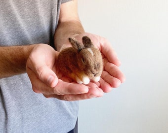 Needle felted bunny, felted sleepy baby cottontail rabbit, animal lover, get well, memorial for pet, woodland animals, Easter, spring