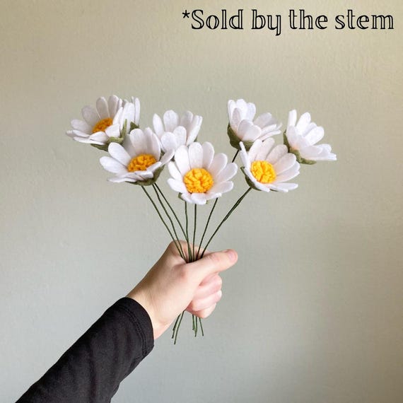 Felt daisy individual custom stem, build your own bouquet, get well flowers, sympathy, wedding, memorial, funeral, hypoallergenic