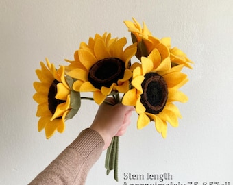 Girasol de fieltro con tallo personalizado individual, crea tu propio ramo, flores de recuperación, condolencias, boda, memorial, funeral, hipoalergénico