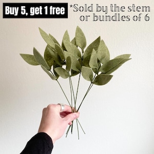 Felt greenery leaf stems, minimalist, build your own bouquet, sympathy, wedding, anniversary, memorial, funeral, hypoallergenic, eucalyptus