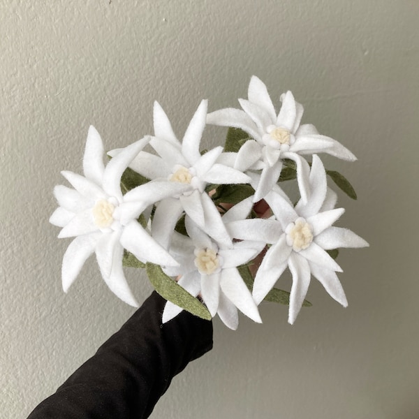 Felt edelweiss individual custom stem, build your own bouquet, get well flowers, sympathy, wedding, memorial, funeral, hypoallergenic