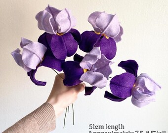 Felt iris individual custom stem, build your own bouquet, get well flowers, sympathy, wedding, memorial, funeral, hypoallergenic, artificial