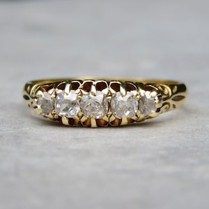 Edwardian 18ct Gold Half Hoop 5 Old Mine Cut Diamond Ring