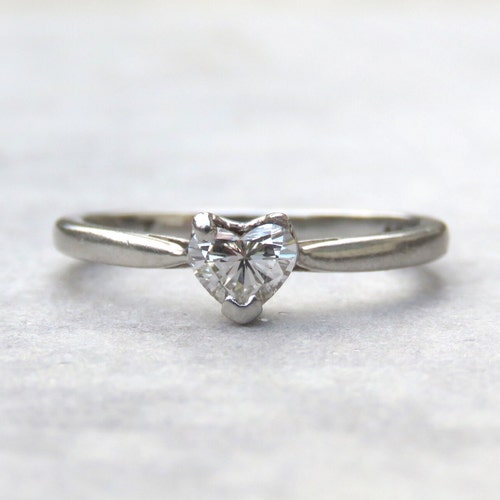 Solitaire Engagement Ring Heart Diamond Ring 14K White Gold - Etsy Canada