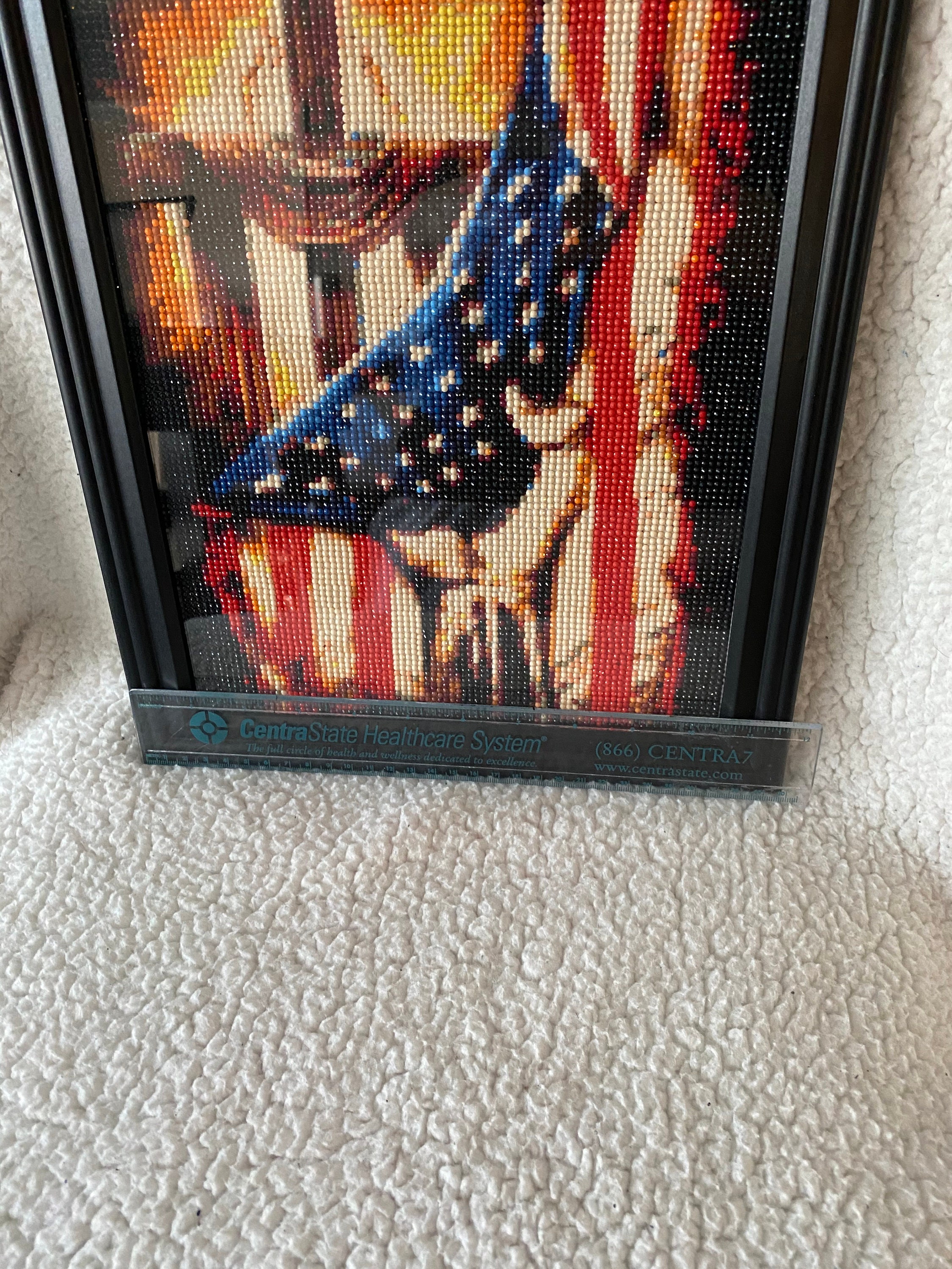 Completed & Framed Diamond Painting Cross and American Flag 
