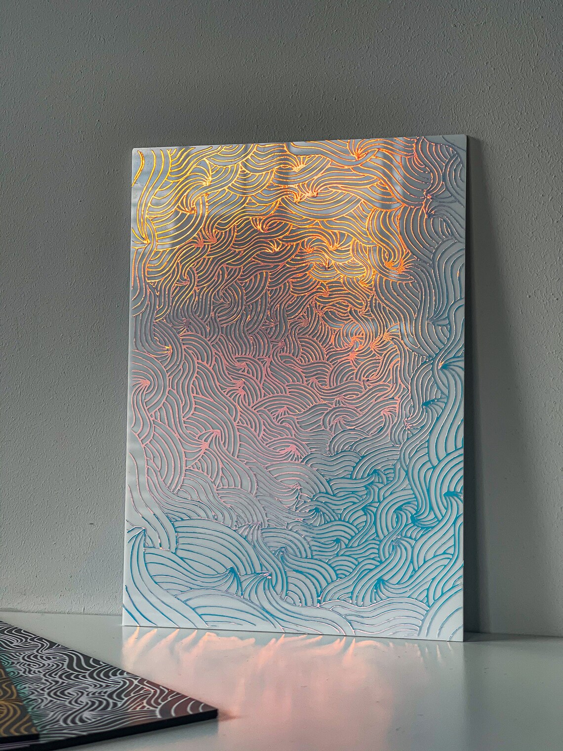 Opal holographic line swirl print acrylic wall art A5 Etsy