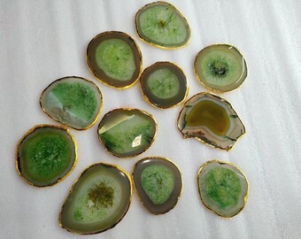 Set Of 2 Green & Gold Agate Coaster| GIFT | NATURALSTONE | DECOR