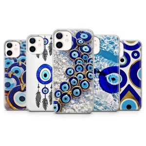 Étui pour téléphone bleu Evil Eye Nazar Amulet Cover pour iPhone 14Pro, 13, 12, 11, XR, 7, 8, Samsung S23, S22, S21FE, A53, A14, A13, Pixel 7, 6A