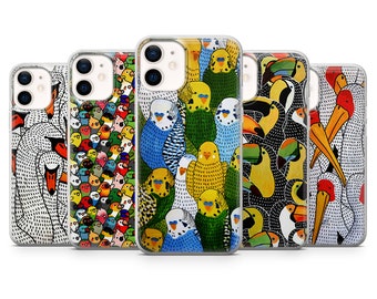 Bird Art Collage Phone Case Tropical Cover for iPhone 14Pro, 13, 12, 11, XR, 7, 8, Samsung S23, S22, S21FE, A53, A14, A13, Pixel 7, 6A