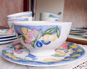 Ceramica Quadrifoglio Blue Fruits and Leaves Pattern Dinnerware