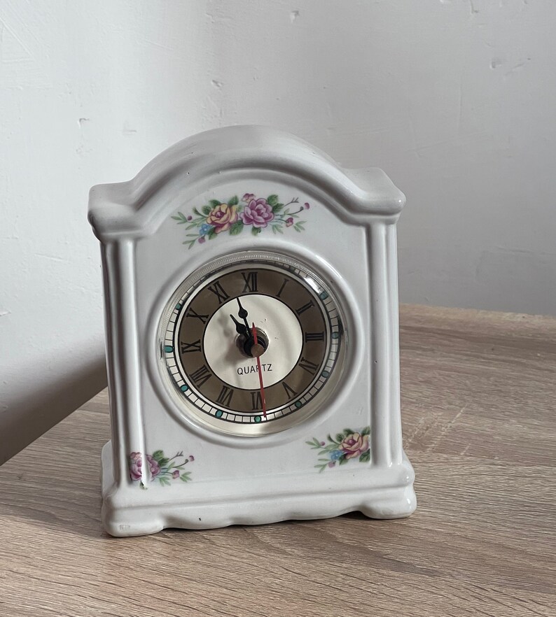 Vintage Porcelain Mantel Clock With Roses Design Handmade Etsy